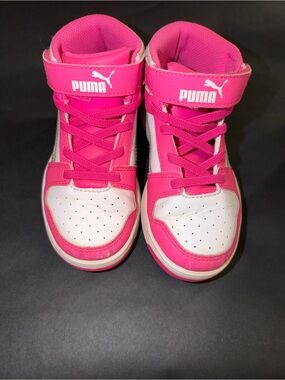Puma Kids Pink and White High-Top Sneakers Iridescent